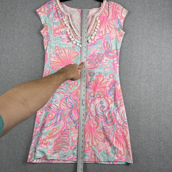 Lilly Pulitzer Dress Womens Small Multicolor Tropical Print Beaded Neck Shift - Picture 5 of 9